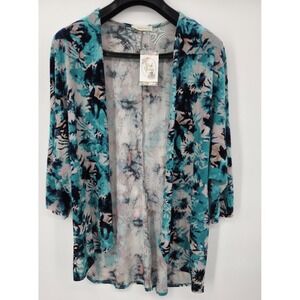 NEW Entro Floral Kimono Topper Open Front‎ Velvet Burnout Teal Womens Large NWT
